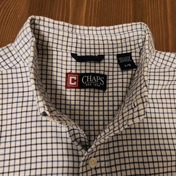 Chaps Button Up Dress Shirt Blue & White Striped Long Sleeve Shirt Sz Lg NICE!! - Picture 2 of 16
